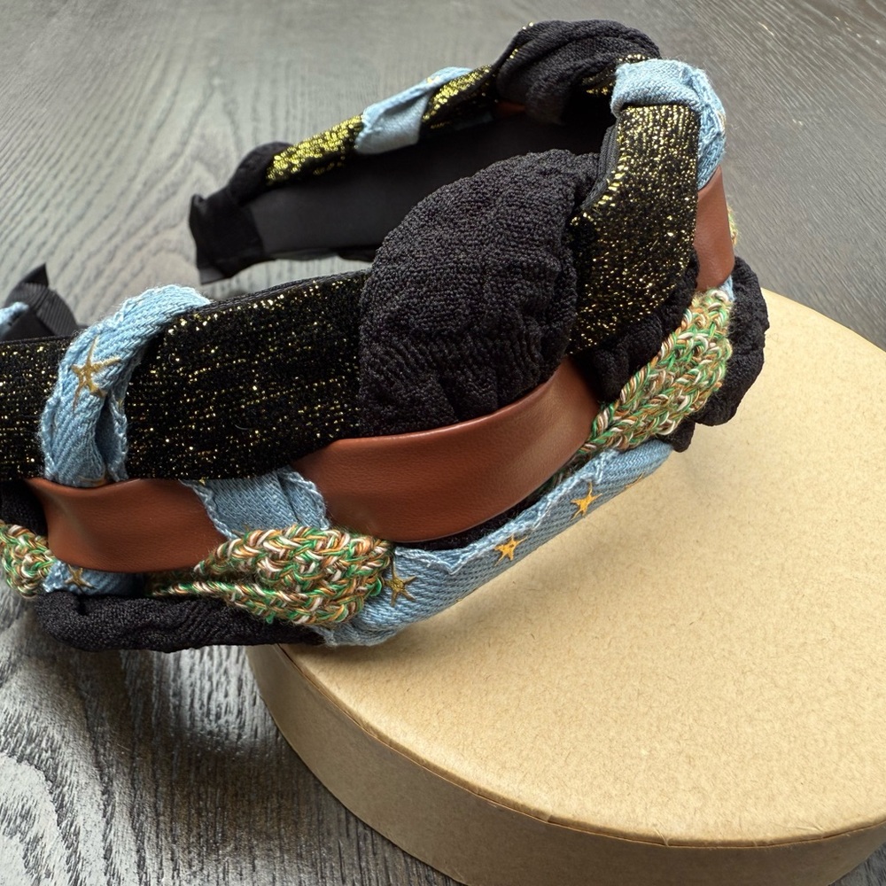 Braided Headband with Black, Blue, and Gold Accents